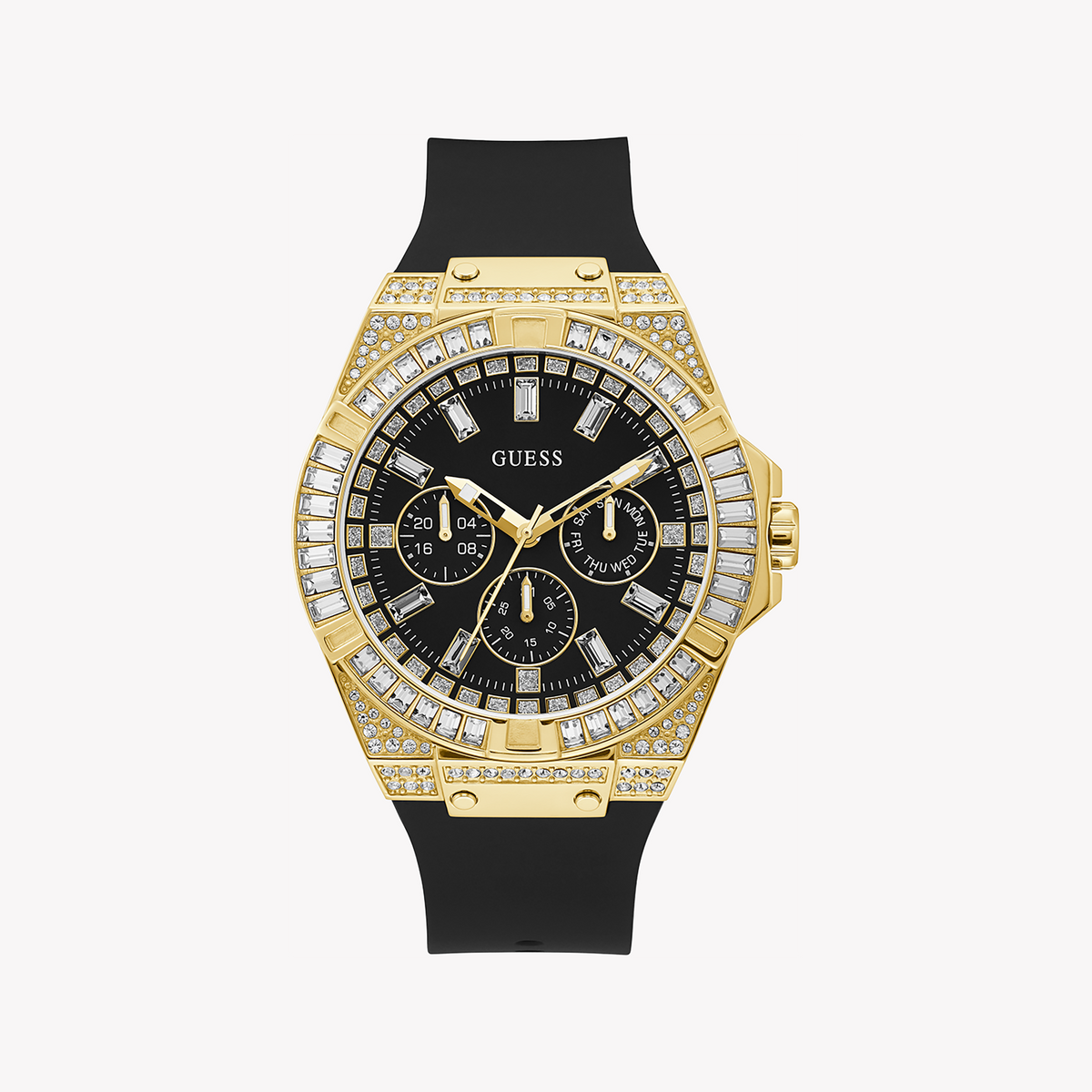 GUESS GW0208G2 BOLD LUXE - STRIKING GOLD & BLACK TIMEPIECE for Women with Sporty Silicon Band