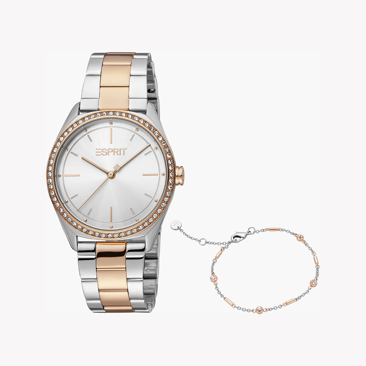 ESPRIT Women's Watch with Silver Stainless Steel Case and Silver & Rose Gold Stainless Steel Band