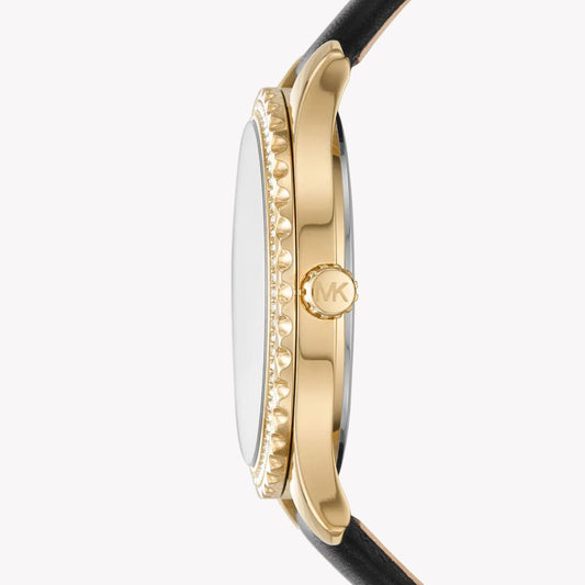 MICHAEL KORS MK2911 BOLD ELEGANCE - GOLD STAINLESS STEEL & BLACK LEATHER WOMEN'S WATCH-i-Watch-2