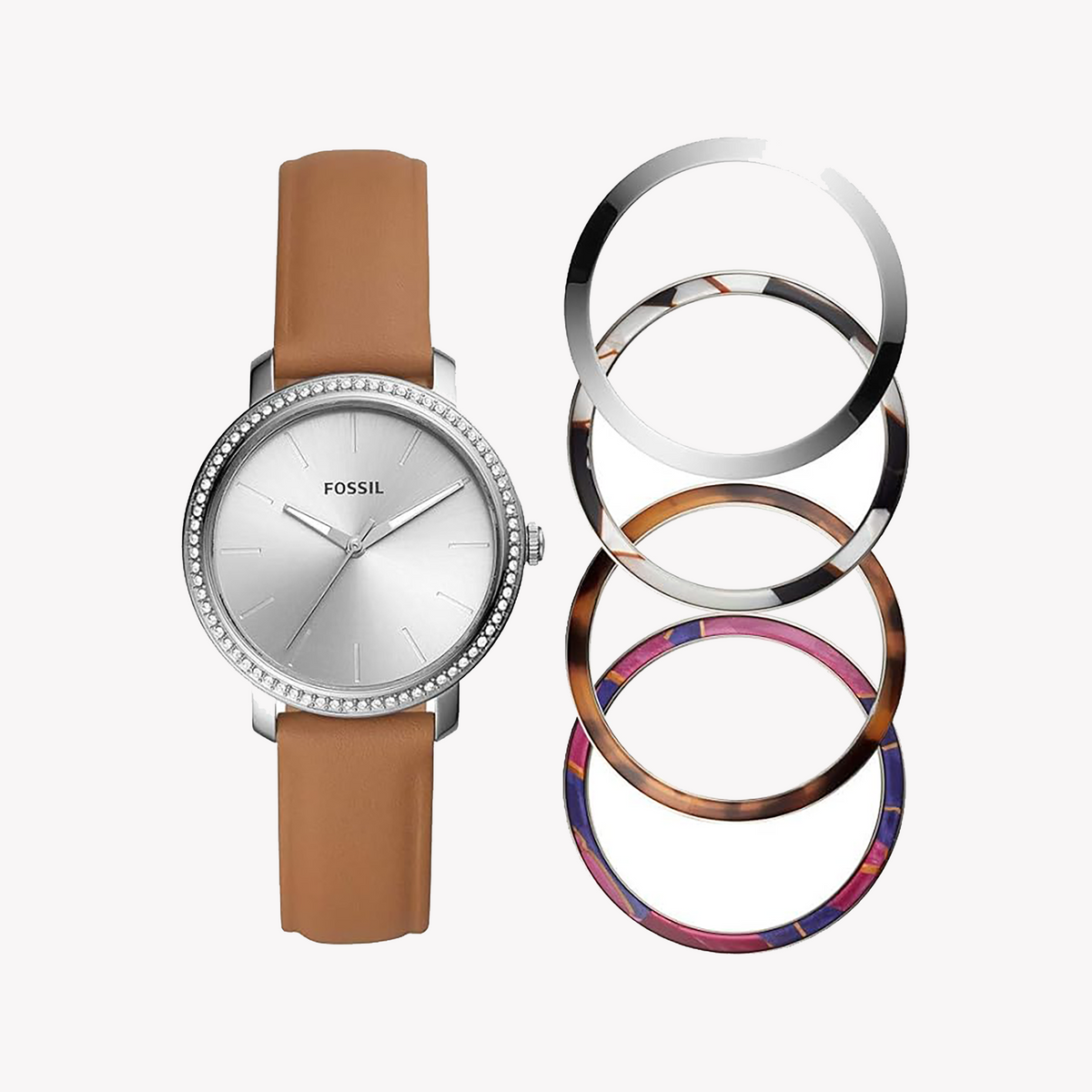 FOSSIL BQ3570SET ELEGANT TIMEPIECE - STUNNING SILVER & BROWN LEATHER WOMEN'S WATCH