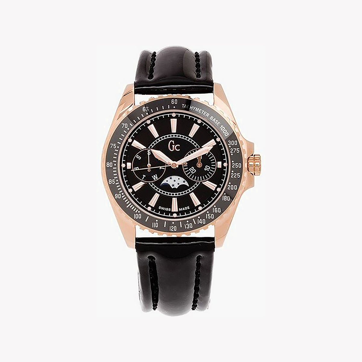 GUESS I41006M2 ROSE GOLD STATEMENT - UNISEX TIMEPIECE WITH BLACK DIAL & LEATHER BAND