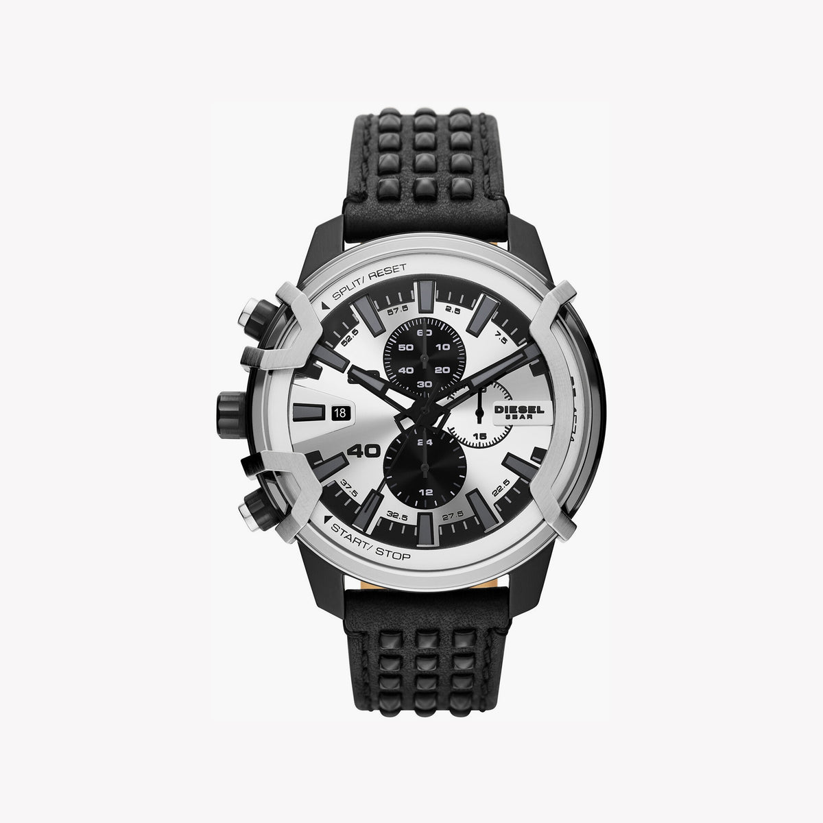 DIESEL DZ4571 BOLD ADVENTURER - MEN'S STAINLESS STEEL CHRONOGRAPH WATCH WITH BLACK LEATHER BAND