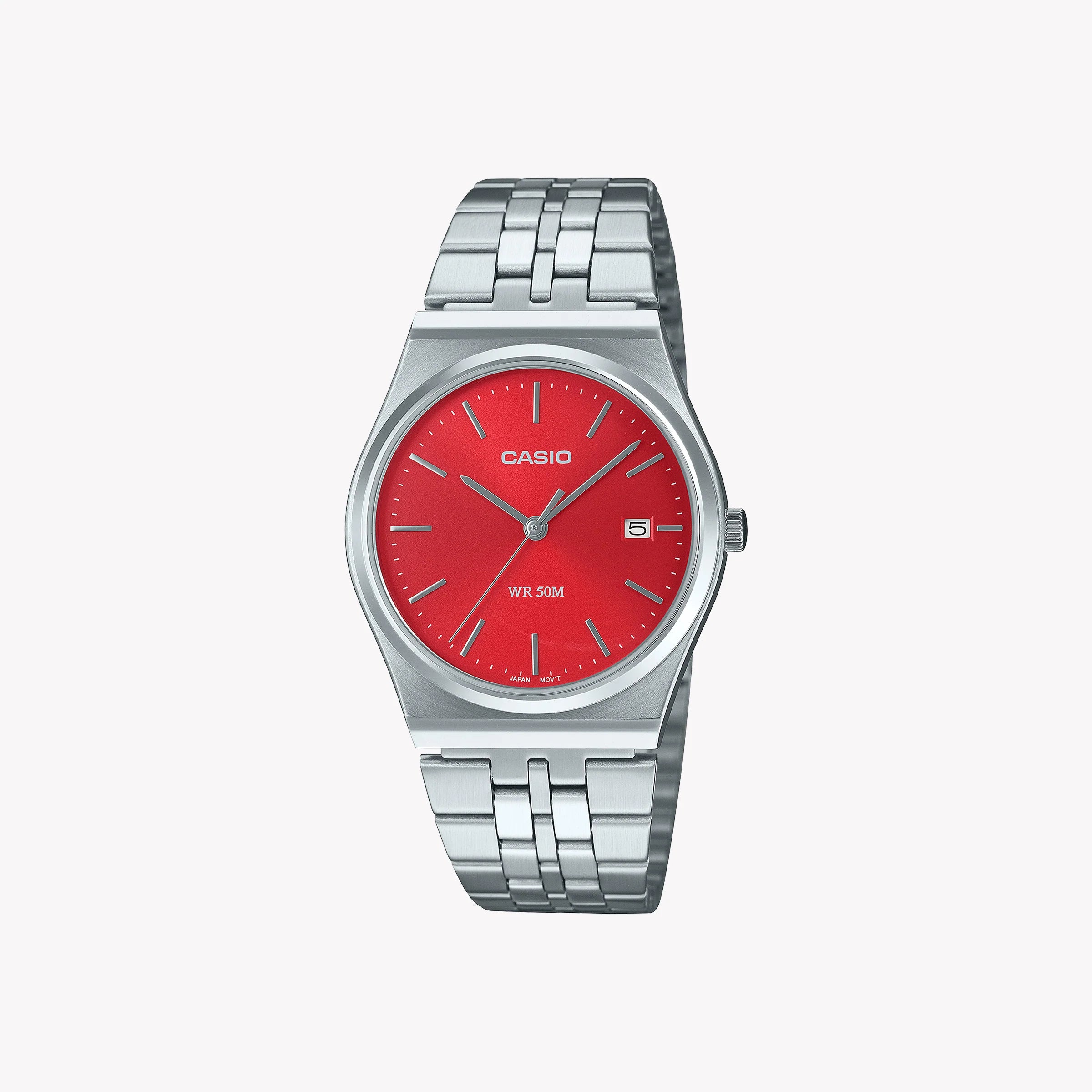 Casio Men's Stainless Steel, Red Dial | Mtp-B145d-4a2v – i-watch Casio Men's Stainless Steel, Red Dial | Mtp-B145d-4a2v – i-watch