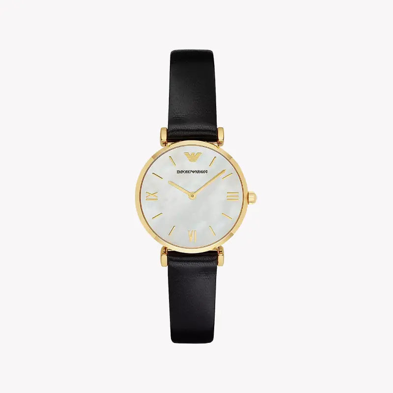 Emporio Armani Women's Gold Watch, Black Leather | Ar1910
