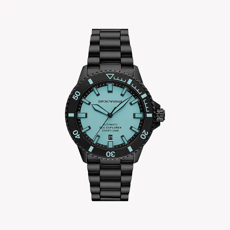Emporio Armani Men's Black Stainless Steel, Blue Dial | Ar60084