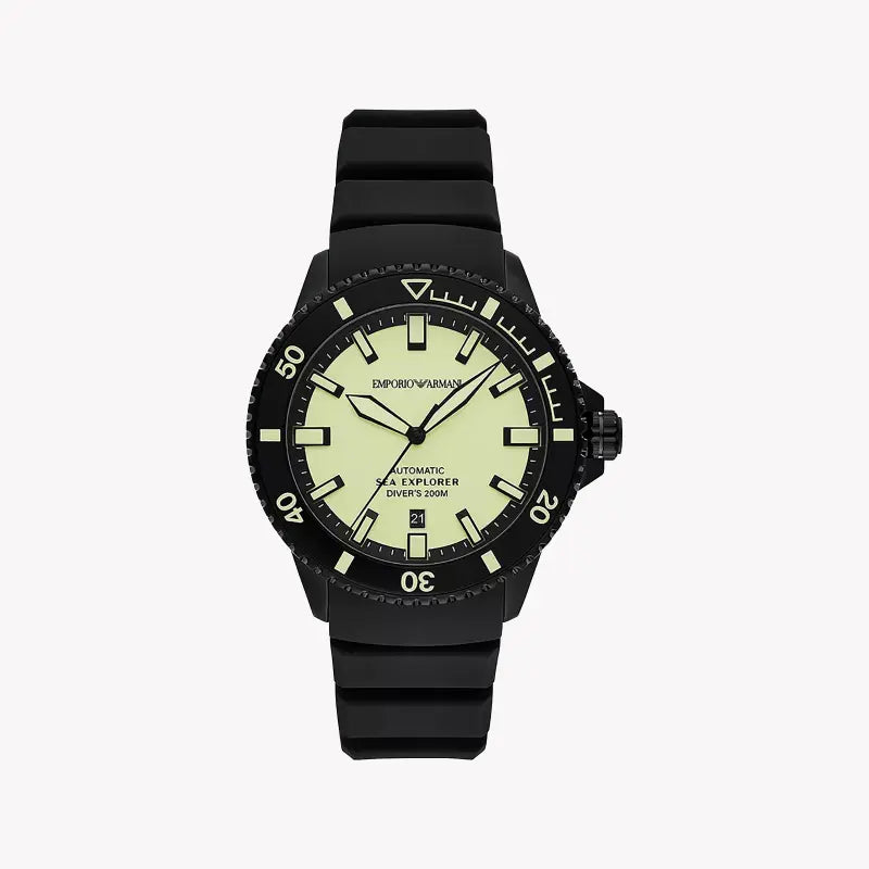 Emporio Armani Men's Black Silicone Watch, Beige Dial | Ar60085