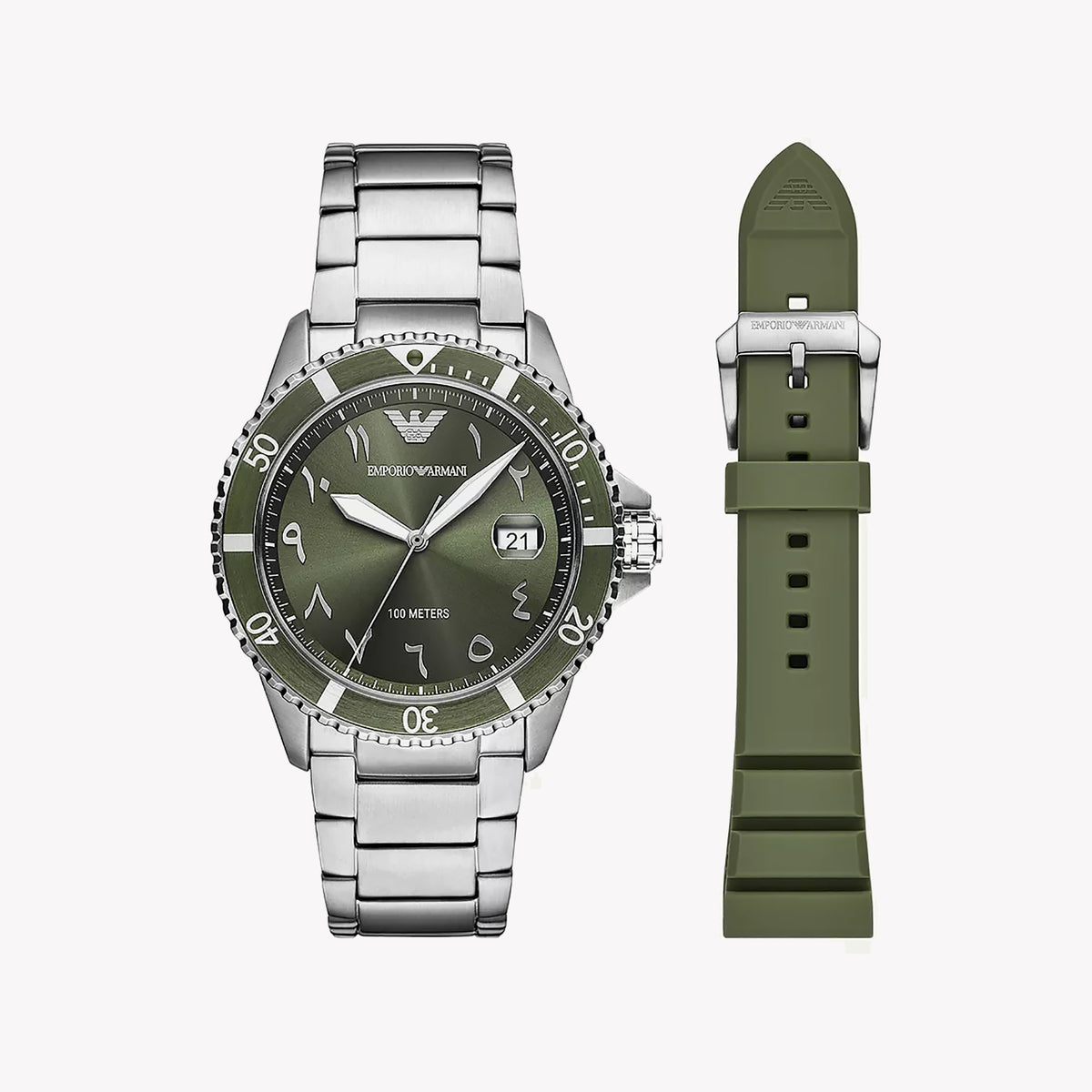 Emporio Armani Men's Silver, Green Watch | Ar80072set