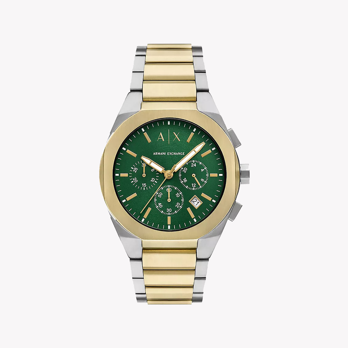 A|X Armani Exchange Men's Silver & Gold Watch, Green Dial | Ax4184