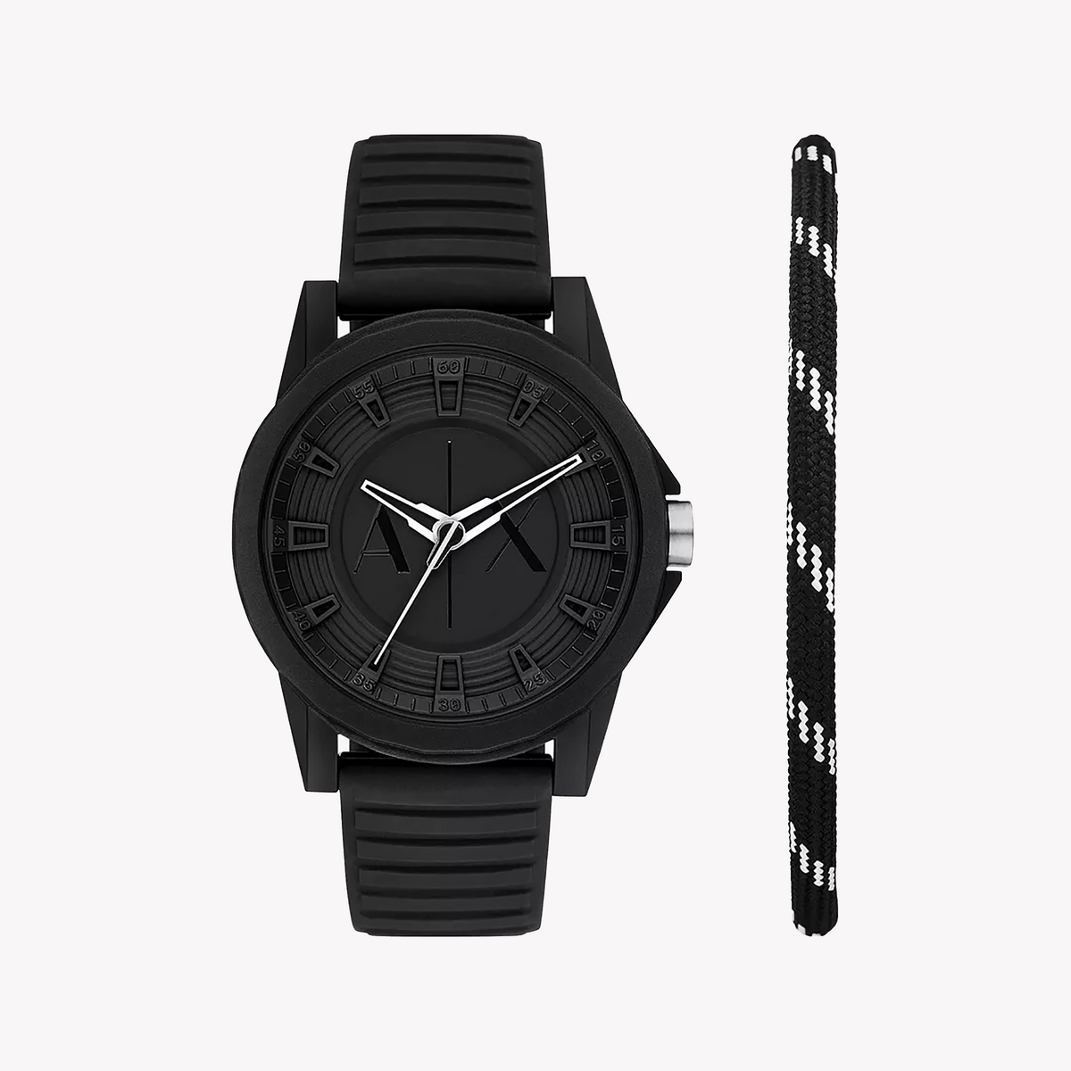 A|X Armani Exchange Men's Black Nylon Watch, Silicone Band | Ax7159set
