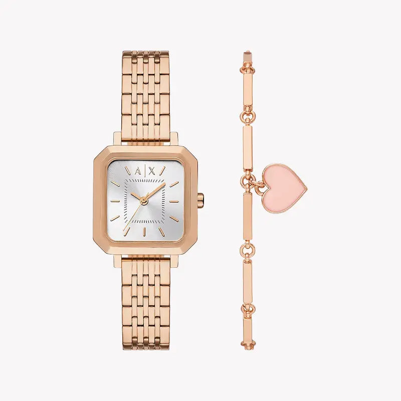 Chic Radiance Women's Rose Gold Watch, Silver Dial | Ax7164set