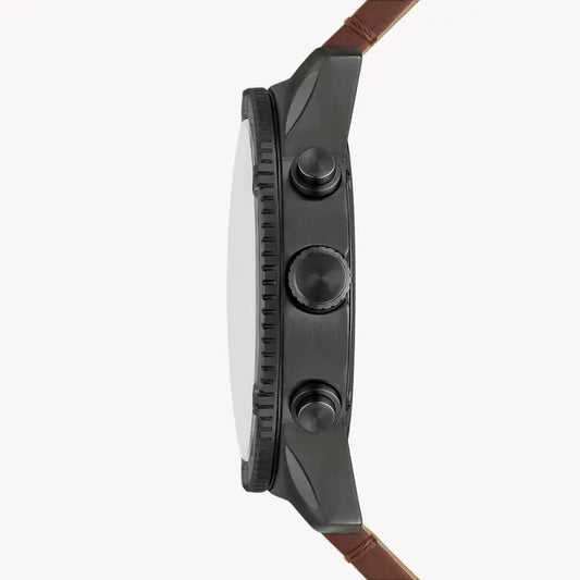 Fossil Men's Black Stainless Steel, Brown Leather | Bq2800