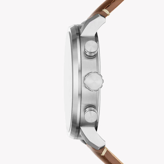 Fossil Men's Silver/Brown, Blue/Leather | Bq2847