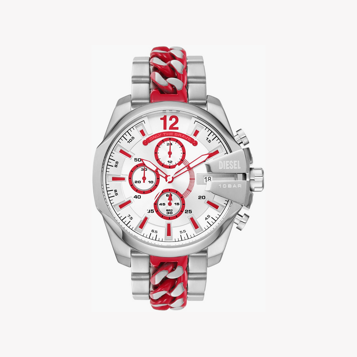 Diesel Men's Silver/Red Watch, Stainless Steel | Dz4628