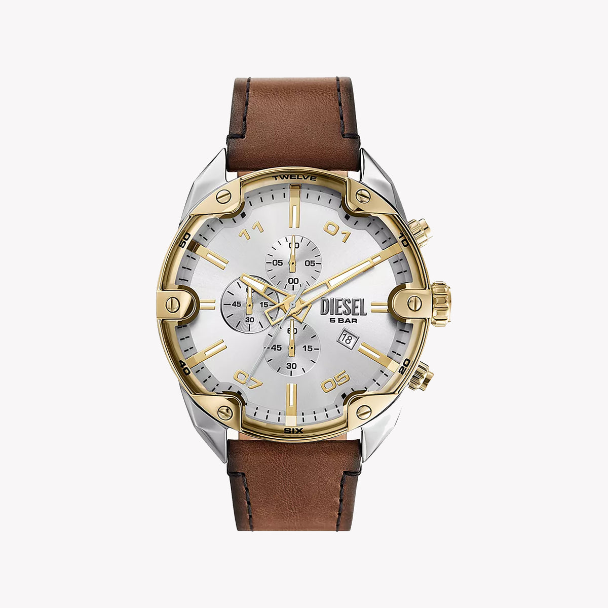 Diesel Men's Gold Watch, Brown Leather Band | Dz4665