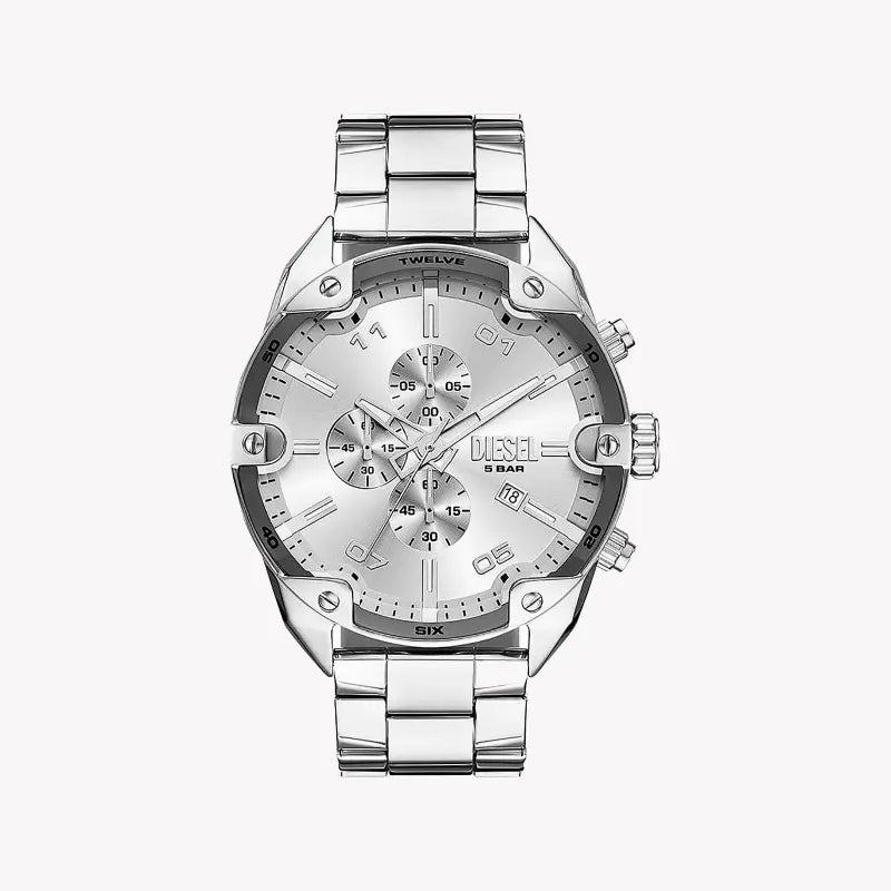Diesel Men's Silver Stainless Steel Watch, Silver Dial | Dz4677