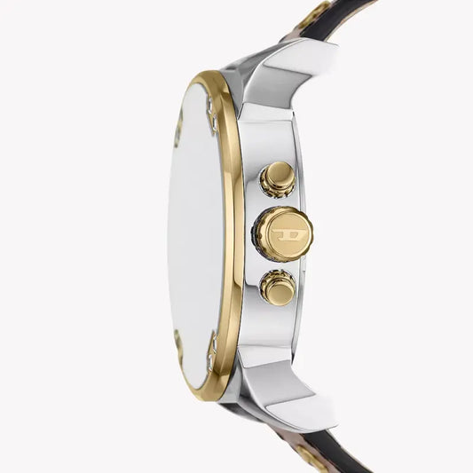 Diesel Men's Silver & Gold Watch, Brown Leather Band | Dz7483