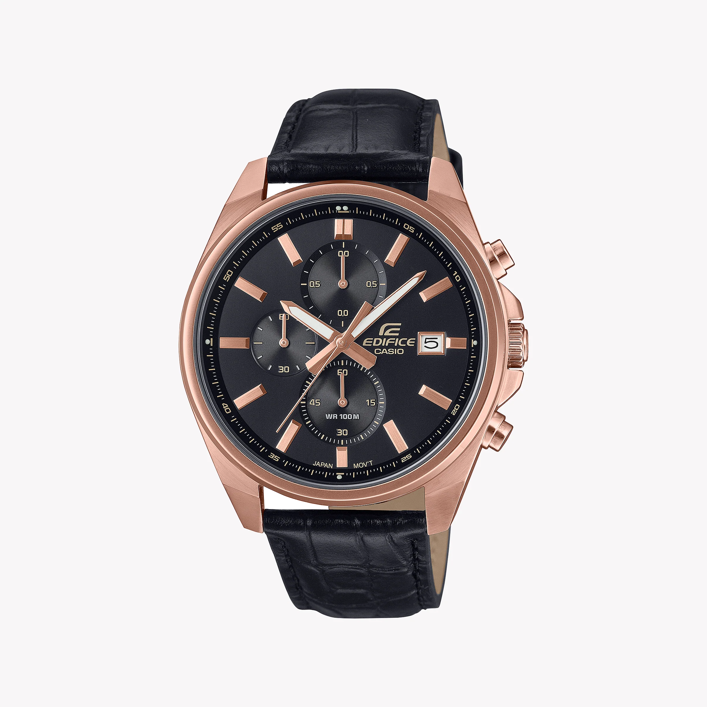 CASIO Men's Rose Gold/Black Leather Watch EDIFICE EFV-610ECL