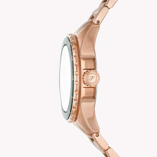 Fossil Women's Rose Gold Watch, Green Dial | Es5371