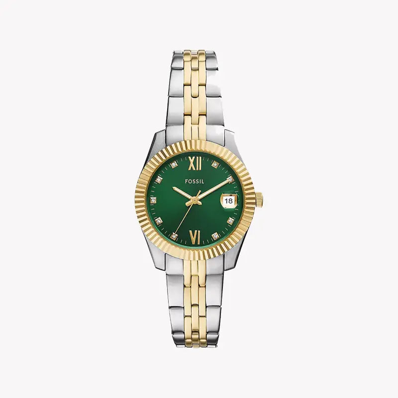 Fossil Women's Silver & Gold Watch, Green Dial | Es5388