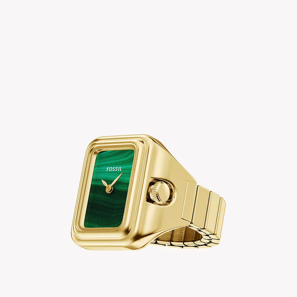 Fossil Raquel ES5448 Gold-Tone Stainless Steel Ring Watch - Green