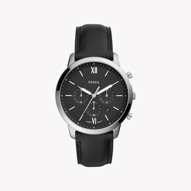 Fossil Men's Silver Stainless Steel, Black Leather | Fs5452