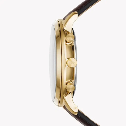 Fossil Men's Gold Stainless Steel, Dark Brown Leather | Fs5763