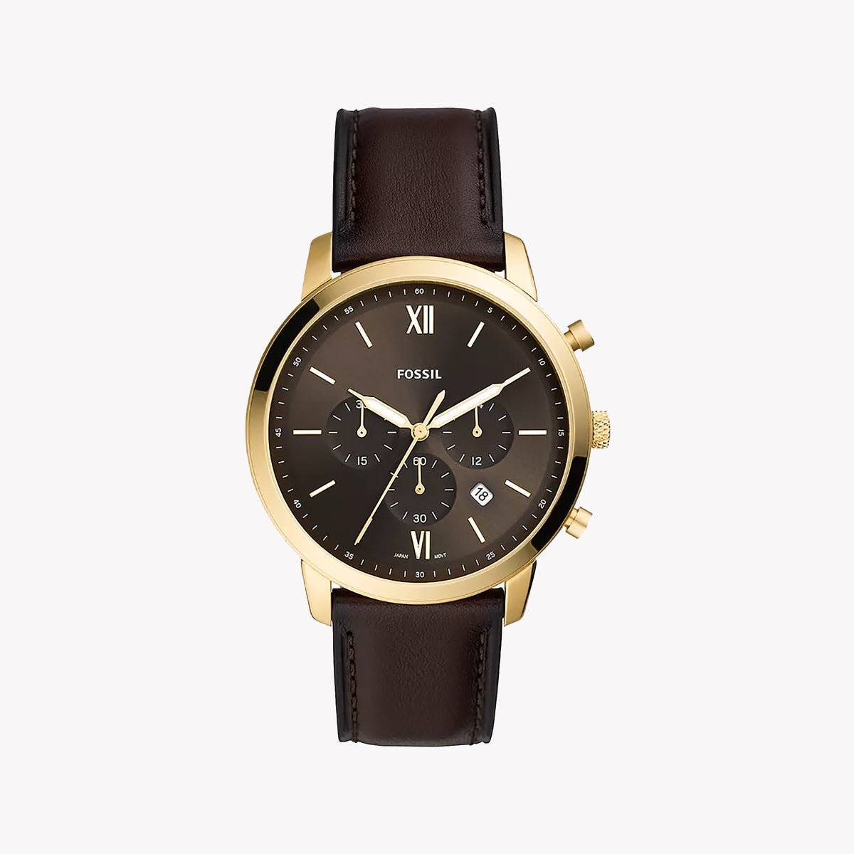 Fossil Men's Gold Stainless Steel, Dark Brown Leather | Fs5763