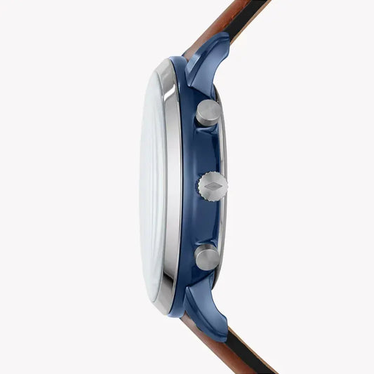 Fossil Men's Silver Stainless Steel, Brown Leather | Fs5791