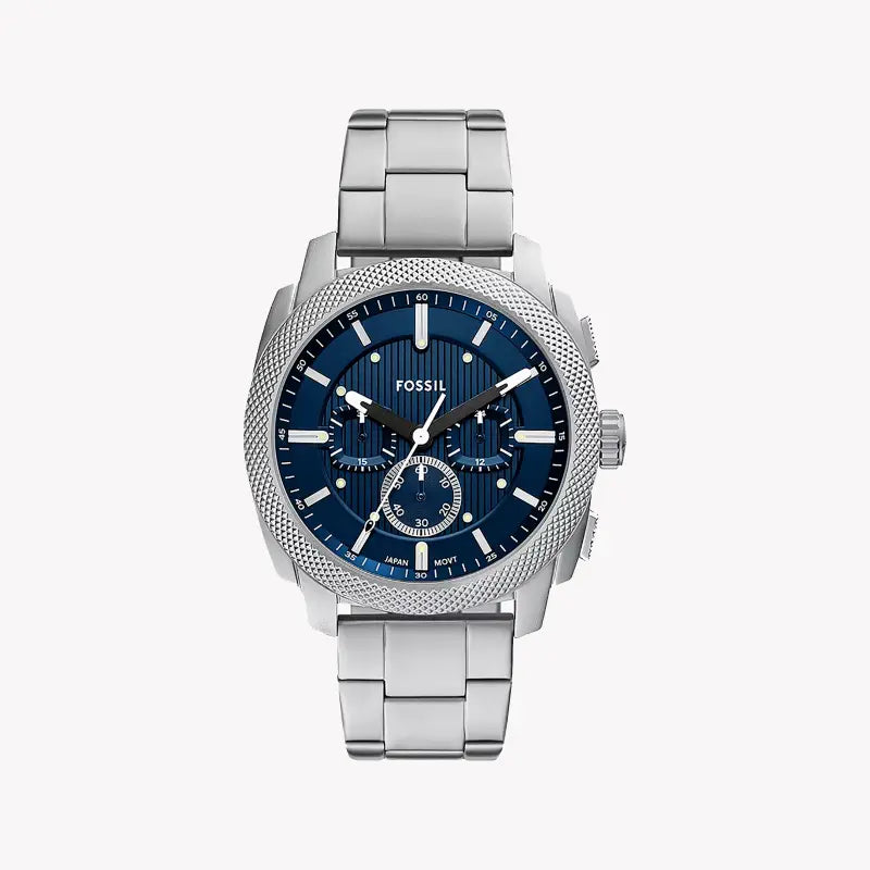 Fossil Men's Silver Watch, Dark Blue Dial | Fs6096