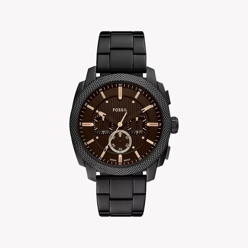 Fossil Men's Black Stainless Steel Watch, Brown Dial | Fs6097
