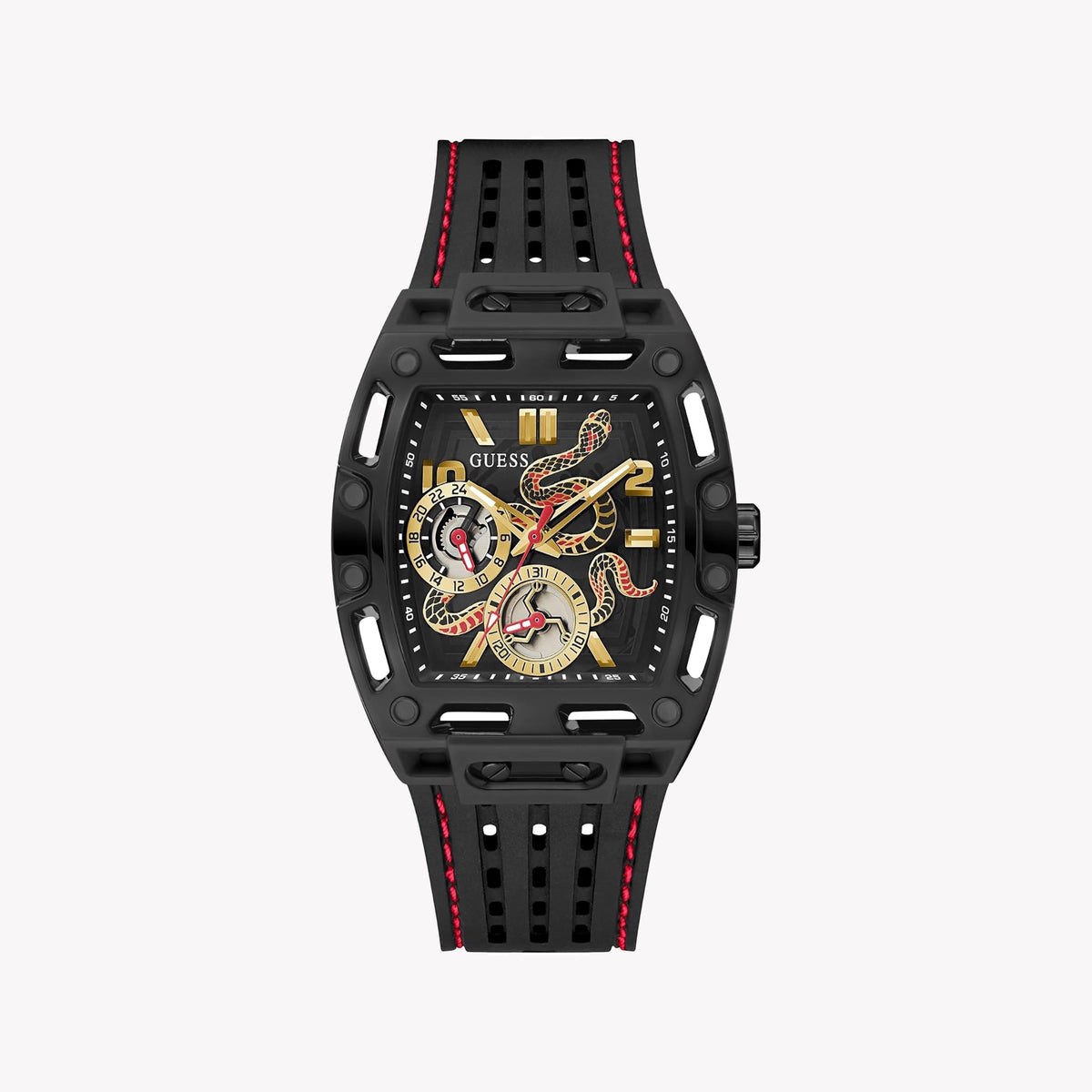 GUESS Men's Black Silicone & Multicolor Dial Watch | GW0857G1