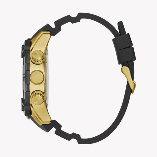 Guess Men's Gold/Black, Stainless Steel/Silicone | Gw0911g3