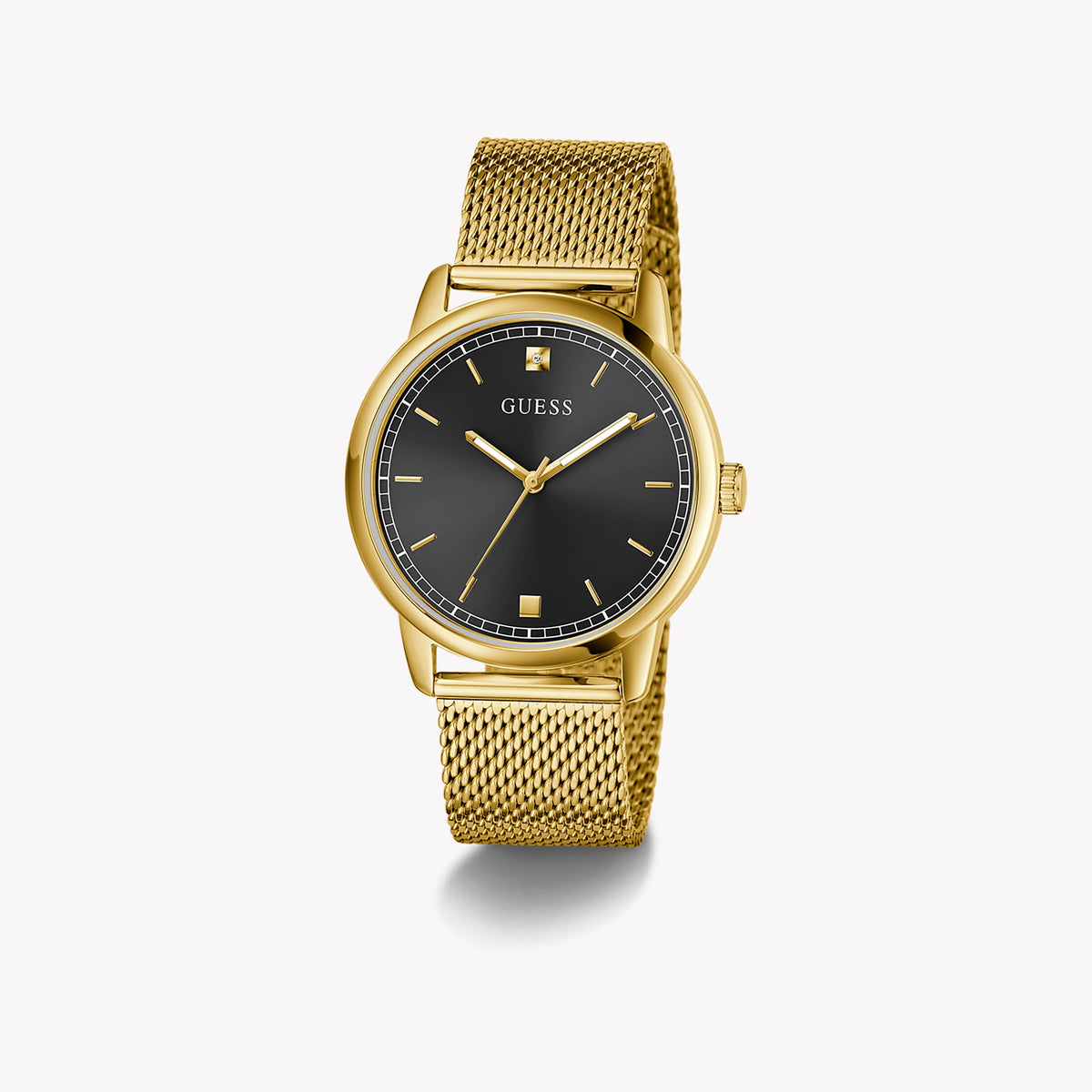 GUESS Men's Gold Watch, Recycled Steel/Black Dial | GW0974G2