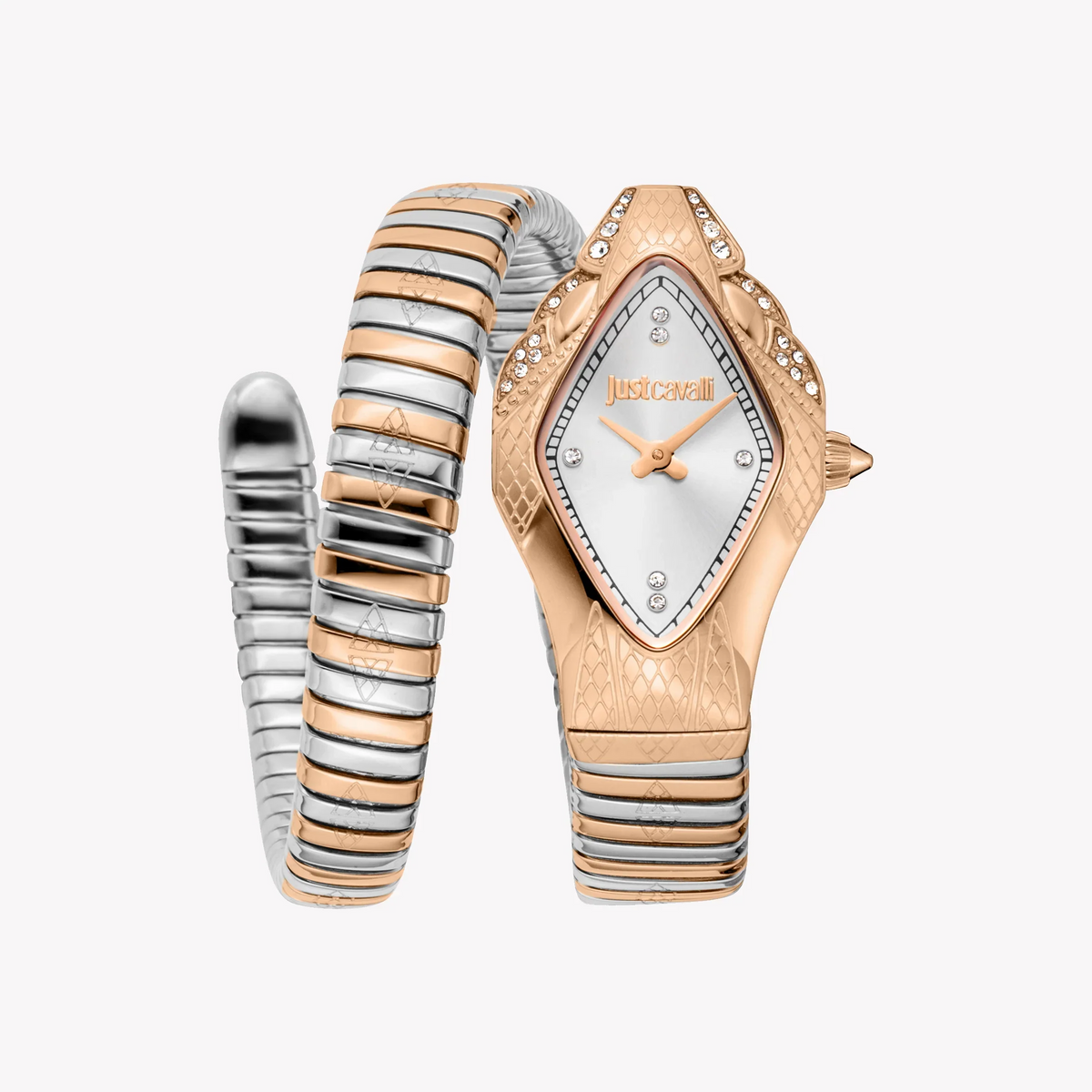 JUST CAVALLI Women's Watch with Rose Gold Stainless Steel Case and Silver & Rose Gold Stainless Steel Band