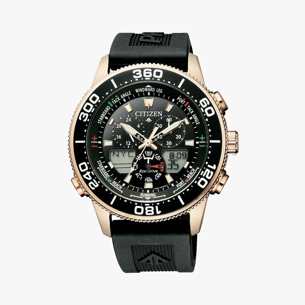 CITIZEN JR4063-12E DYNAMIC GOLD & GREEN MEN'S WATCH - ECO-DRIVE, WORLD TIME, WATER RESISTANT