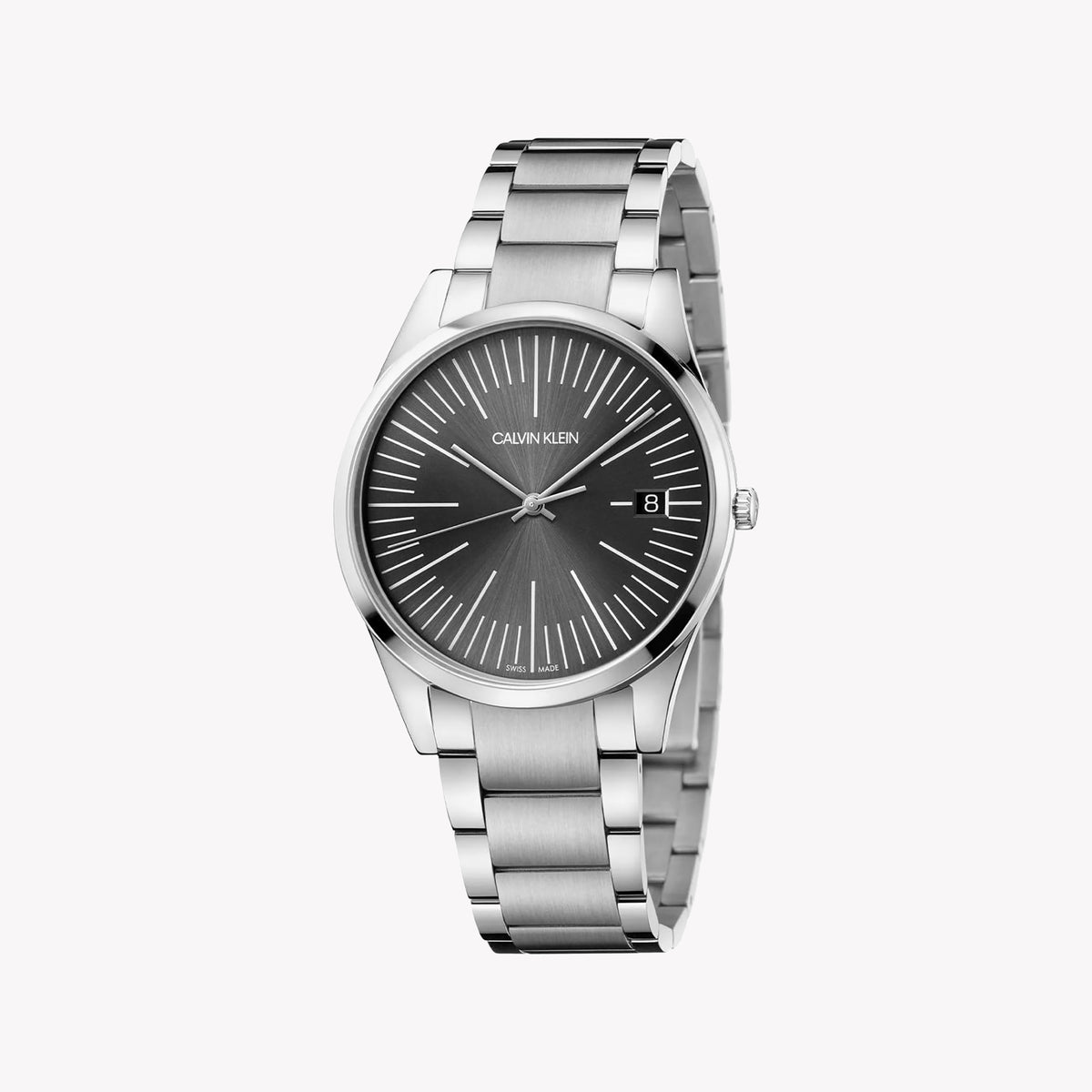 CK Calvin Klein Men's Silver Silicone Watch, Grey Dial | K4N21143