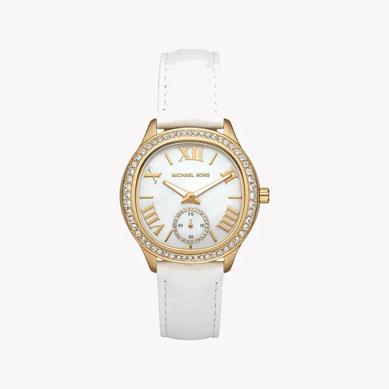 Michael Kors Women's Gold Watch, White Leather | Mk4818
