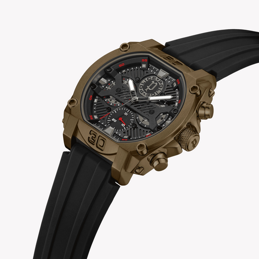 POLICE Men's Brown Stainless Steel & Black Silicone Watch | PEWGQ0040003