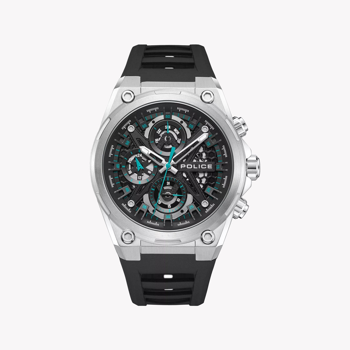 POLICE Men's Silver Stainless Steel & Black Silicone Watch | PEWGQ0054301