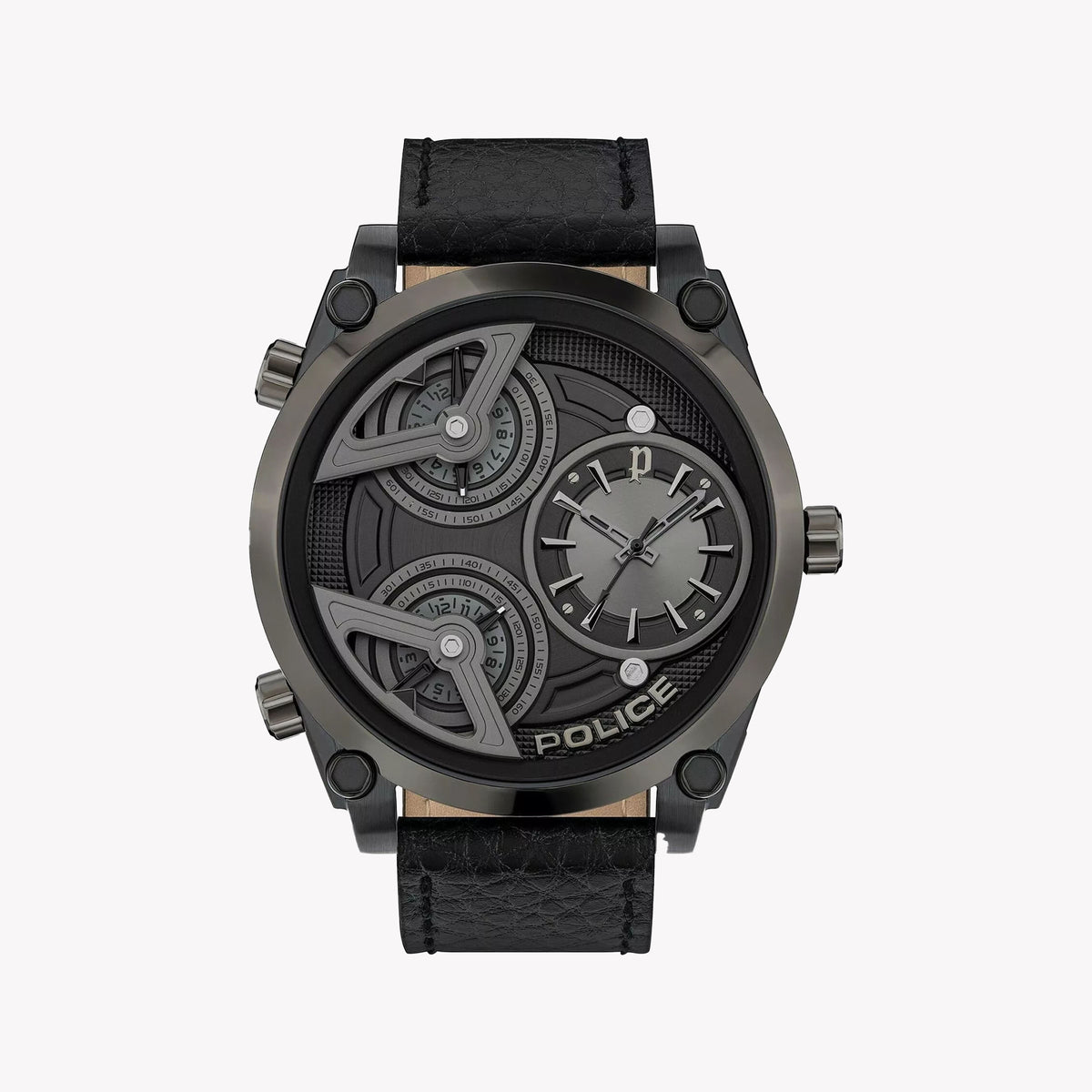 Police Men's Black Stainless Steel & Leather Watch | Pewja2117942