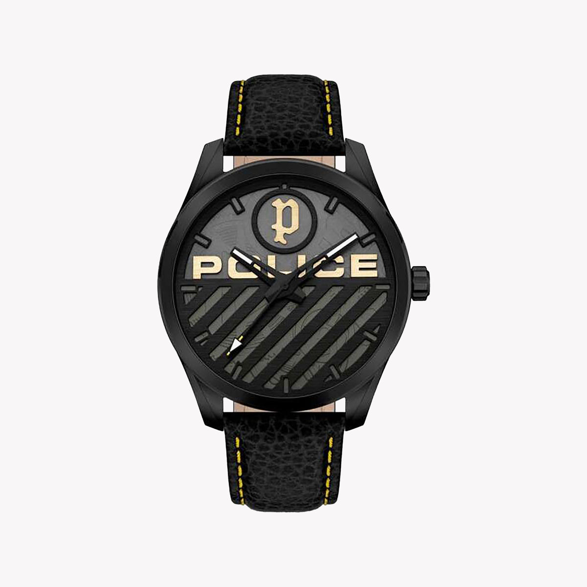 Police Men's Black Leather Watch, Stainless Steel | Pewja2121403