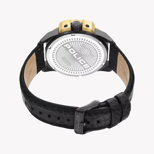 Police Men's Black & Gold Leather Watch | Pewjf0005704