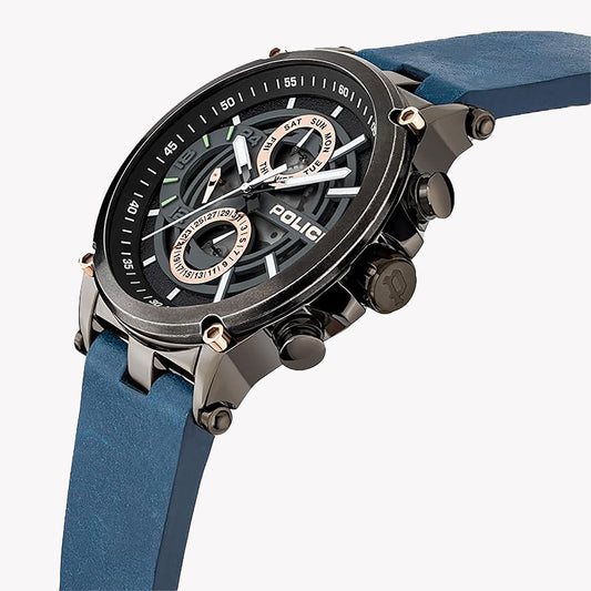 Police Men's Gray Stainless Steel & Blue Leather Watch | Pewjf2108602