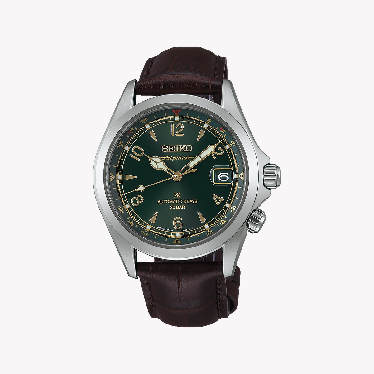 SEIKO Men's Green Leather Watch, Stainless Steel | SPB507J1