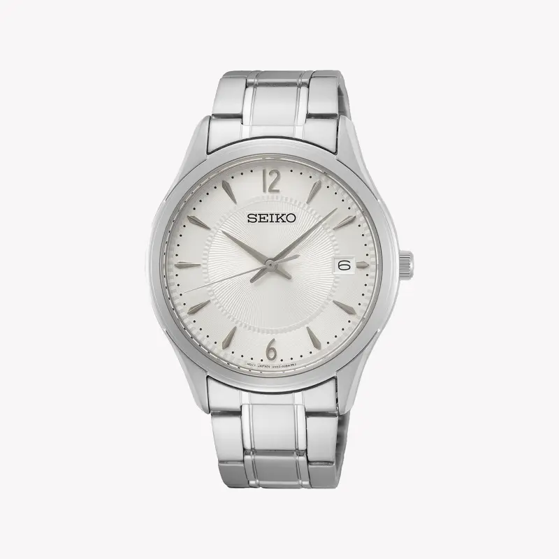 Seiko Men's Silver Stainless Steel Watch, White Dial | Sur417p1