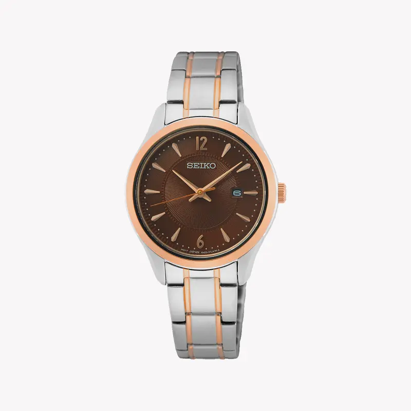 Seiko Women's Silver & Rose Gold Watch, Brown Dial | Sur476p1