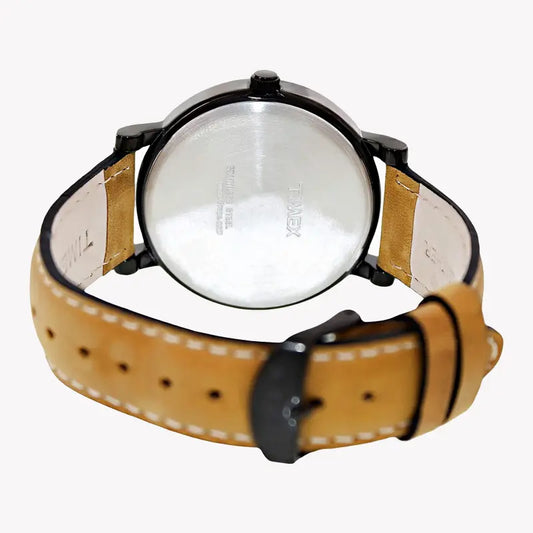 Timex Men's Brass Watch, Black Dial, Tan Leather Strap | T2n677