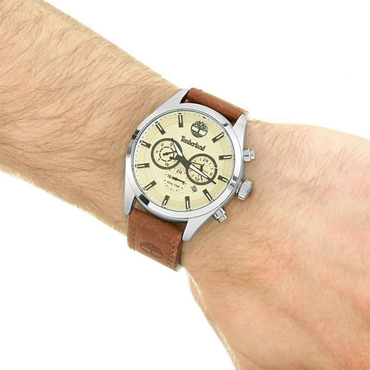 Timberland Men's Brown Leather Beige Dial Watch | Tbl16062jys14
