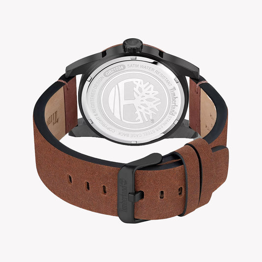 Timberland Men's Quartz Watch, Black Stainless Steel/Brown Leather | Tdwgb2103402
