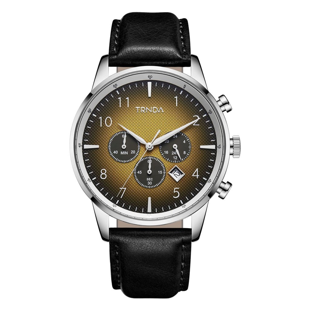 TRNDA STAINLESS STEEL MEN'S WATCH - TIMELESS STYLE WITH GRADIENT CEDAR BROWN DIAL & BLACK LEATHER BAND